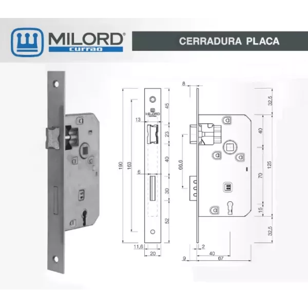 Cerradura Placa Currao - Frente Corto