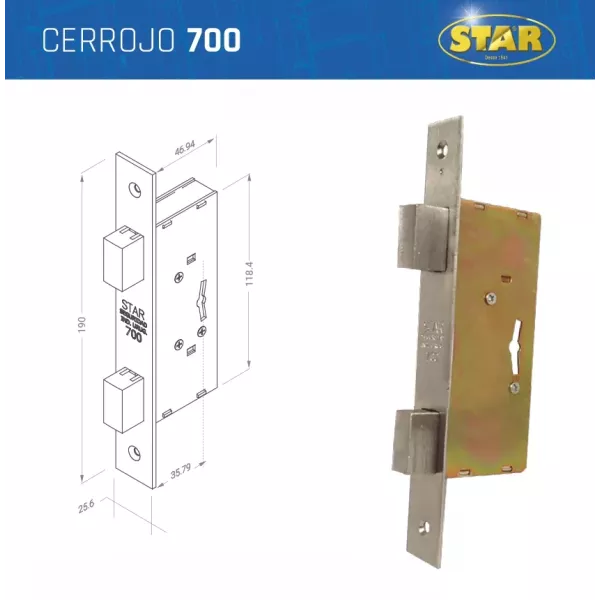 Cerrojo Star 700 Dob.Traba Rectang. Refo